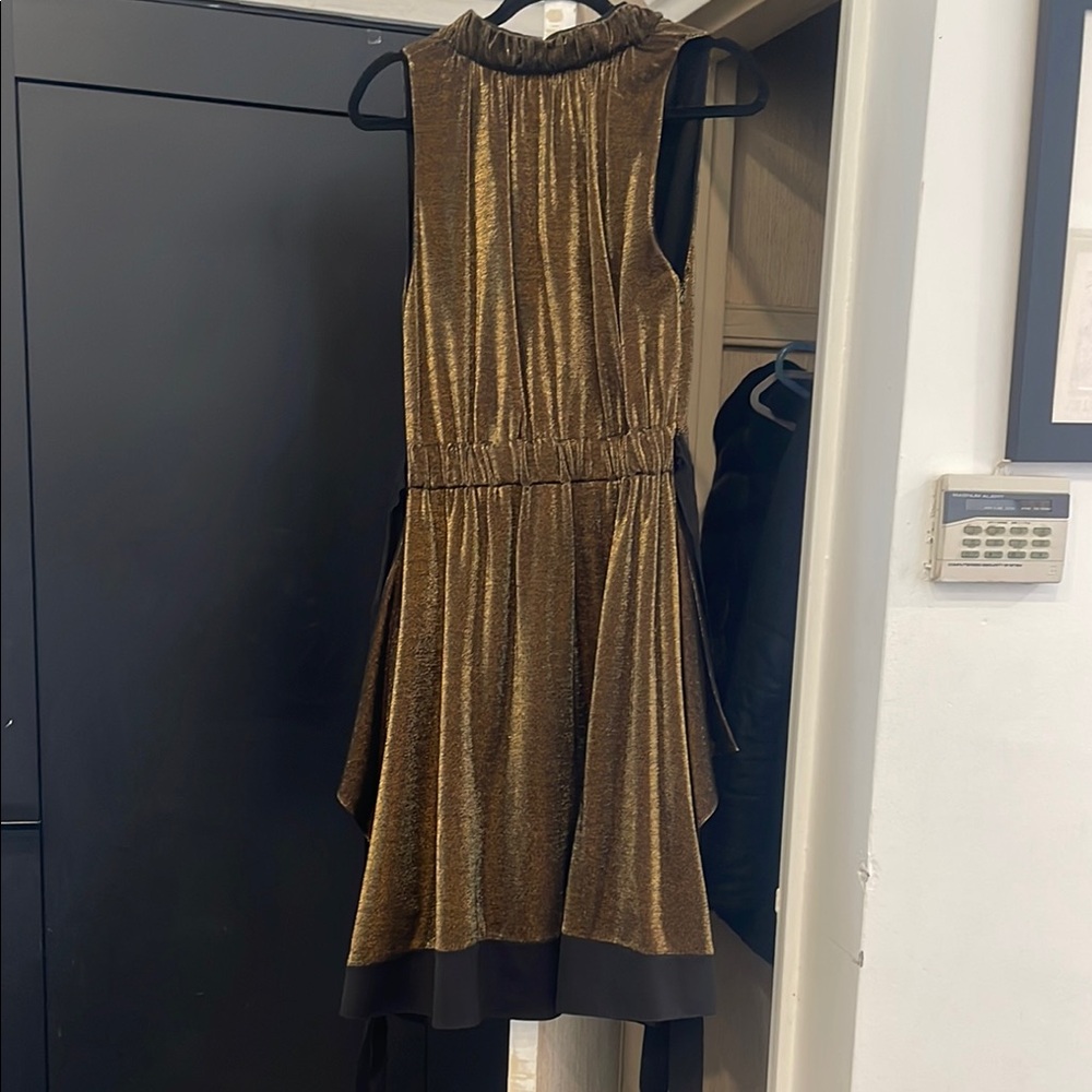 Fendi Sleeveless Metallic Gold Party Dress with Contrast Hem Size 42